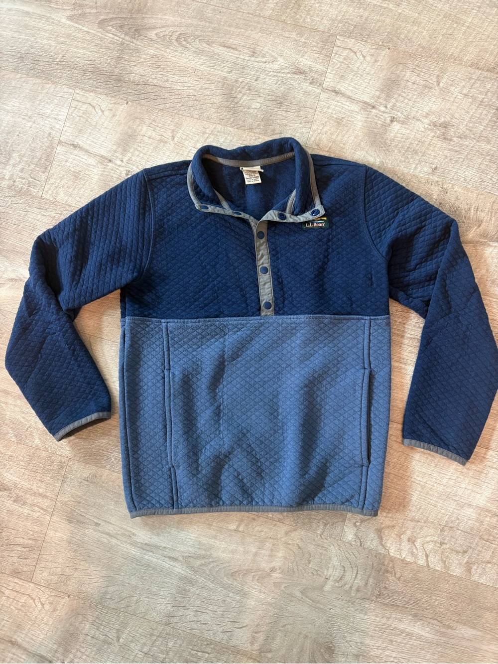 L.L. Bean Boys Two-Tone Navy and Blue Quilted Zip-Up Pullover